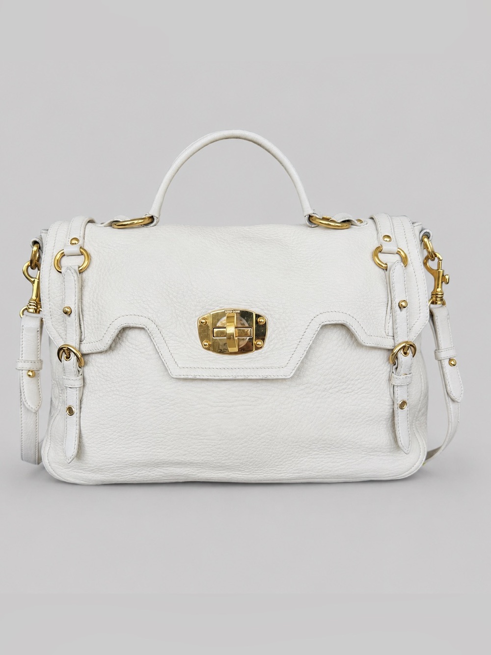 Miu Miu Cervo Paloma Ivory Leather Satchel with Gold Hardware